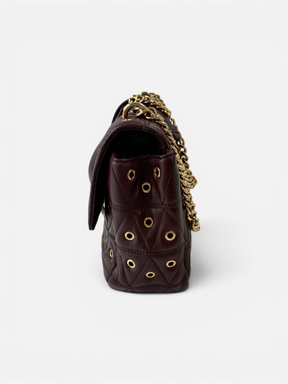 Michael Kors Quilted Grommet Chain Shoulder Bag Dark Purple Leather Flap - Picture 5 of 9